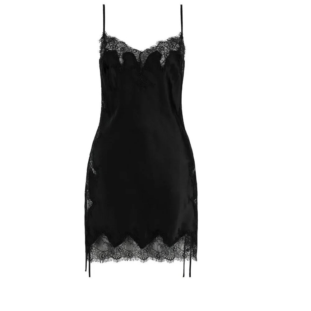 Black Lace Tie Up Slip, Marjolaine, US  M